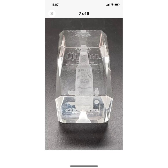 CORONA EXTRA 3D Laser Etched Crystal Glass Tower w/Lighted Stand Changes Color - Picture 6 of 7